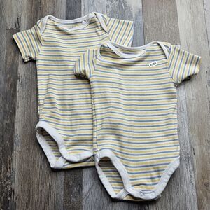 Laughing Llama Yellow Striped Onesies Set of Two 9m